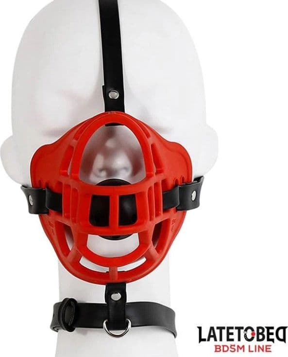 Maschera museruola con gag nero e rosso regolabile per roleplay BDSM bondage in prodotto Erosdom - Palmi, commercioVirtuoso.it