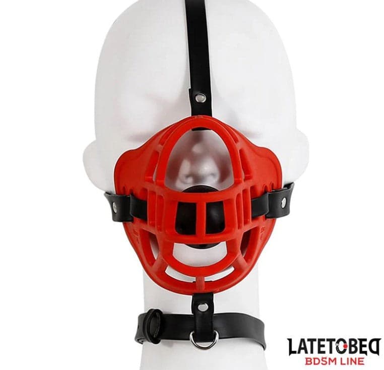 Maschera museruola con gag nero e rosso regolabile per roleplay BDSM bondage in prodotto Erosdom - Palmi, commercioVirtuoso.it