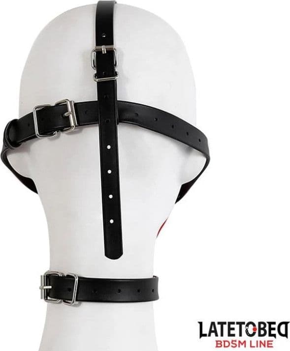 Maschera museruola con gag nero e rosso regolabile per roleplay BDSM bondage in prodotto Erosdom - Palmi, commercioVirtuoso.it