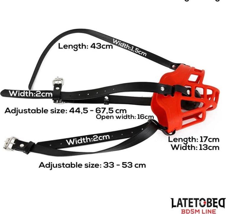 Maschera museruola con gag nero e rosso regolabile per roleplay BDSM bondage in prodotto Erosdom - Palmi, commercioVirtuoso.it