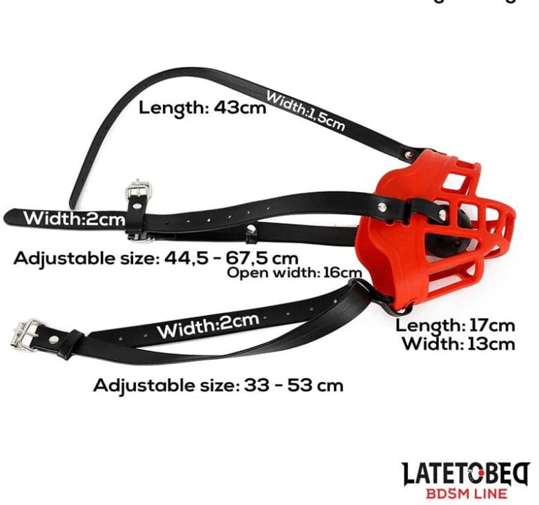Maschera museruola con gag nero e rosso regolabile per roleplay BDSM bondage in prodotto Erosdom - Palmi, commercioVirtuoso.it
