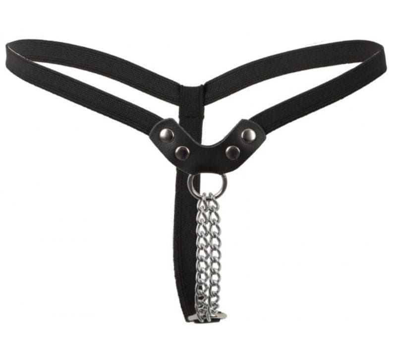 Perizoma Fetish Catena Bondage Play G-String Real Leather nero pelle PU one size in prodotto Erosdom - Palmi, commercioVirtuoso.it