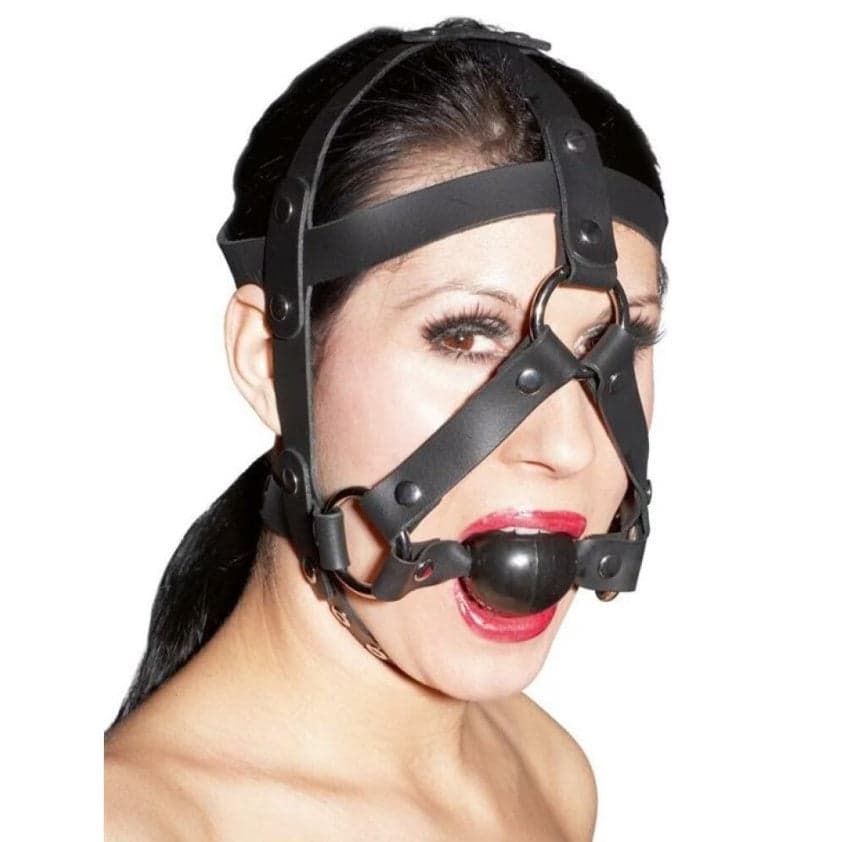 Imbracatura per la testa e gag nero Zado vera pelle bondage fetish BDSM in prodotto Erosdom - Palmi, commercioVirtuoso.it