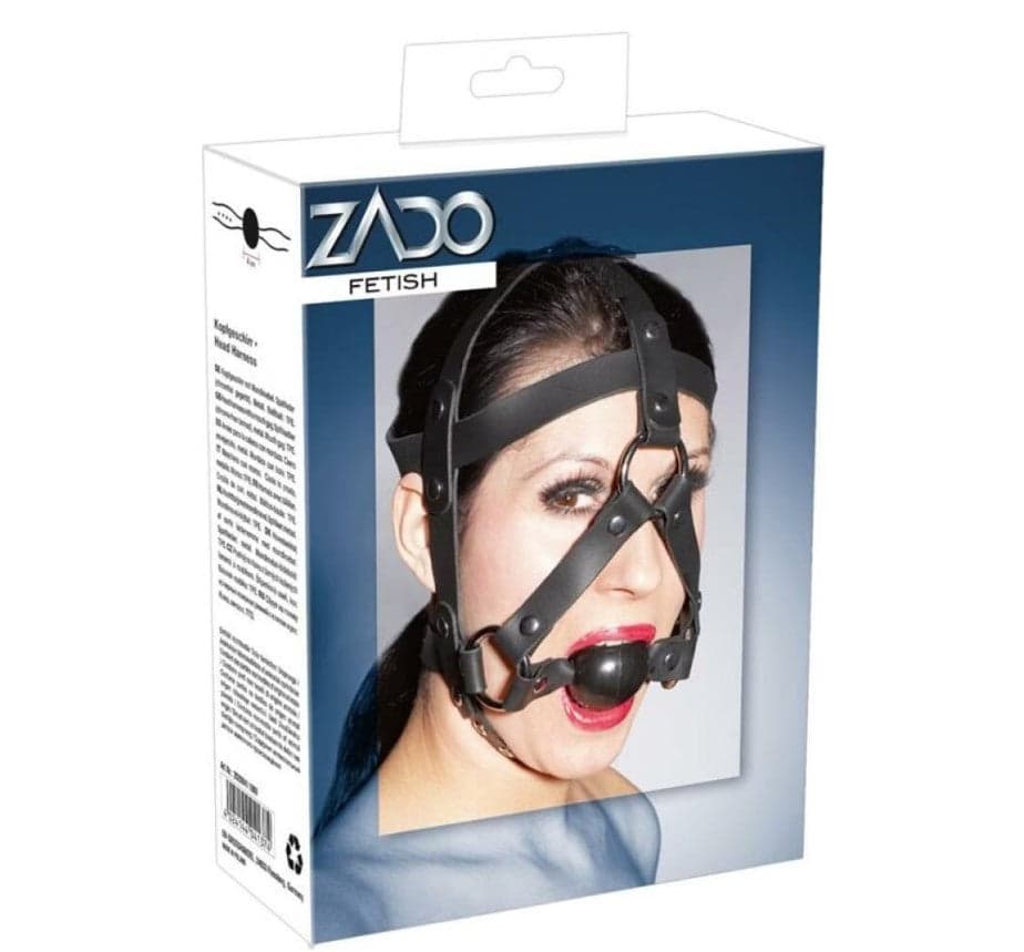 Imbracatura per la testa e gag nero Zado vera pelle bondage fetish BDSM in prodotto Erosdom - Palmi, commercioVirtuoso.it