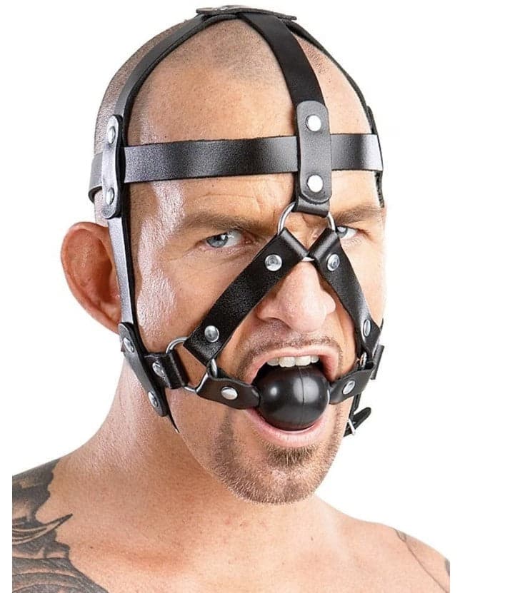 Imbracatura per la testa e gag nero Zado vera pelle bondage fetish BDSM in prodotto Erosdom - Palmi, commercioVirtuoso.it