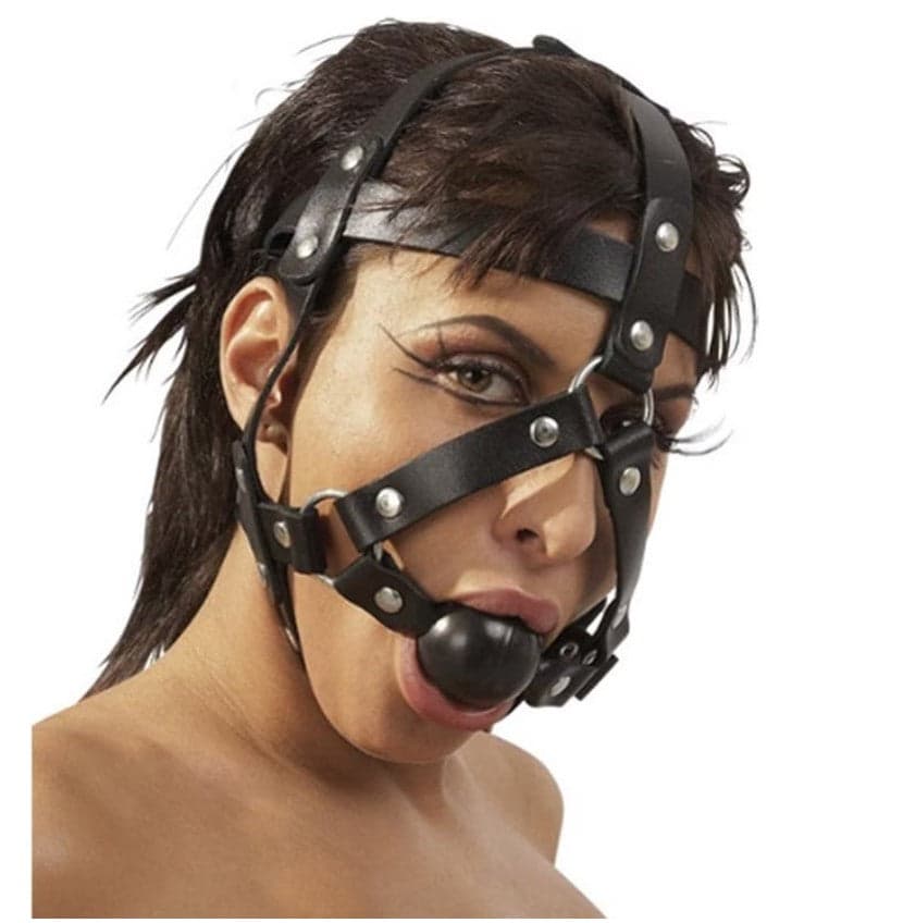 Imbracatura per la testa e gag nero Zado vera pelle bondage fetish BDSM in prodotto Erosdom - Palmi, commercioVirtuoso.it