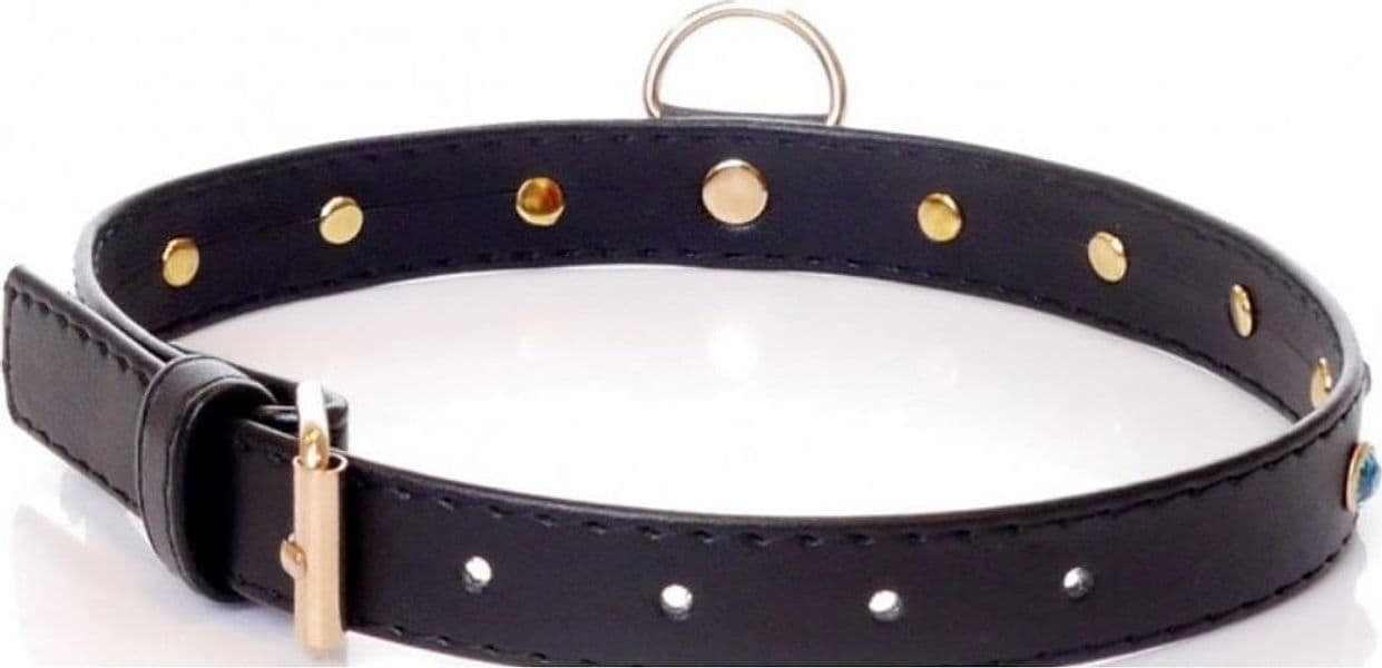 Collare donna con borchie pietre turchesi Fetish Boss nero bondage fetish BDSM pelle PU in prodotto Erosdom - Palmi, commercioVirtuoso.it
