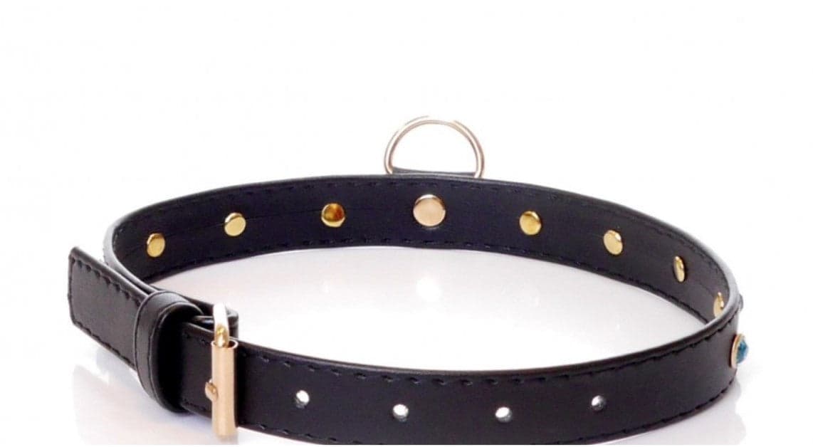 Collare donna con borchie pietre turchesi Fetish Boss nero bondage fetish BDSM pelle PU in prodotto Erosdom - Palmi, commercioVirtuoso.it