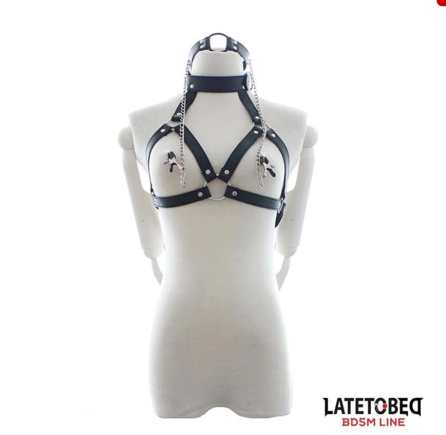Reggiseno pinzette per capezzoli gag collare bocca nero regolabile M L fetish in prodotto Erosdom - Palmi, commercioVirtuoso.it
