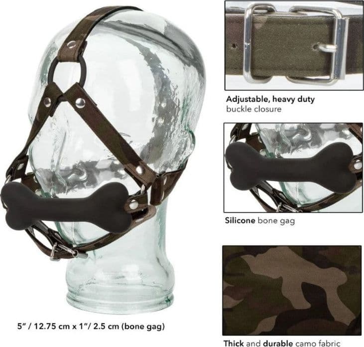 Morso con osso Camo Bone Gag pesante fetish bondage bit pelle PU regolabile BDSM in prodotto Erosdom - Palmi, commercioVirtuoso.it