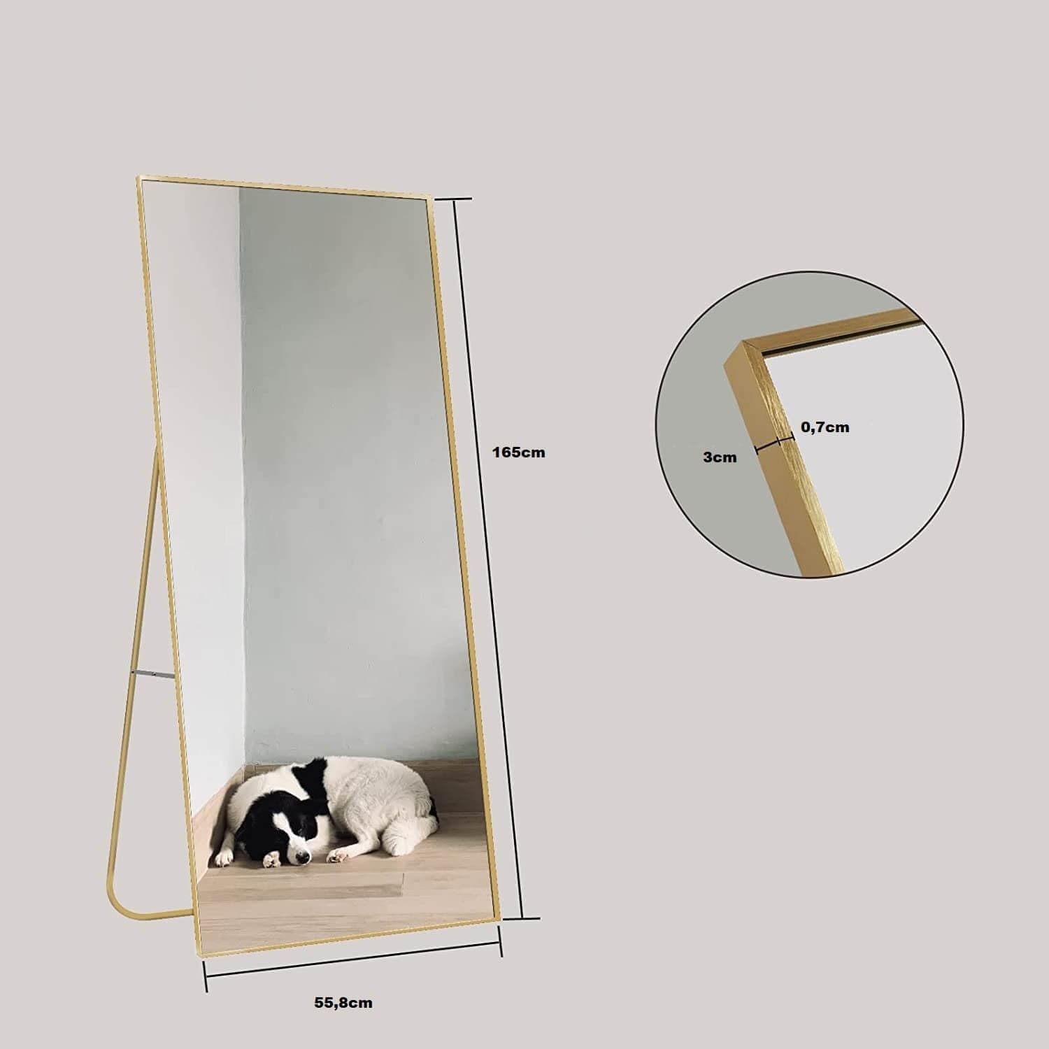 Specchio Figura Intera Da Terra Con Profili Dorati 165x55 - Shopbagno.it