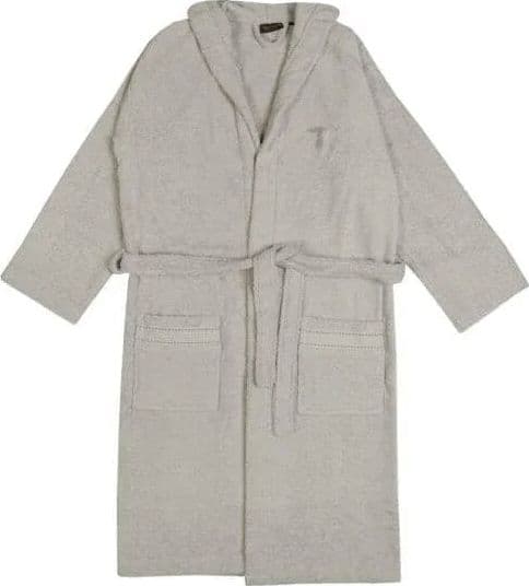 Accappatoio Trussardi Ribbon in spugna di cotone, con cappuccio, tasche e cintura, design essenziale e raffinato, Made in Italy.