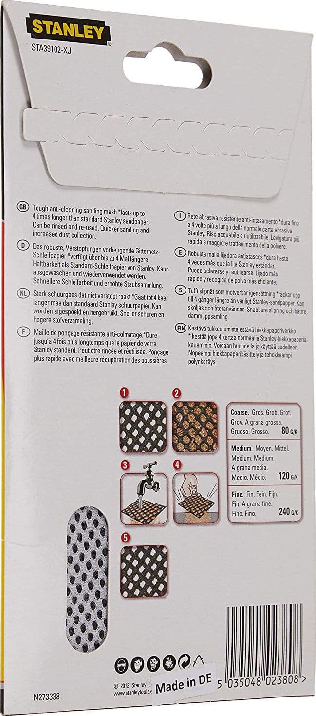 Stanley STA39102-XJ - 3 fogli di carta abrasiva grana 120 in Carta vetrata a trama fine Stockdoc - Terni, commercioVirtuoso.it