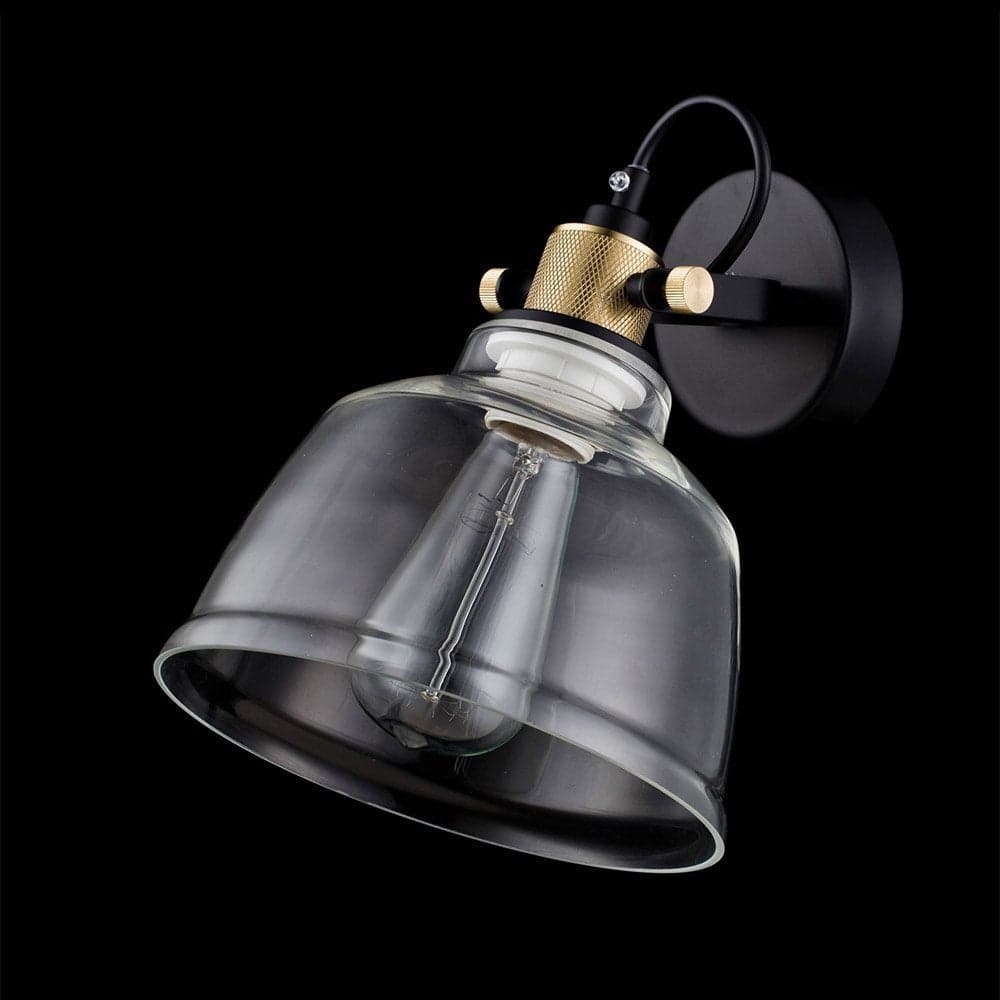 Applique Vintage Irving Metallo Nero 1 Luce Vetro Diffusore Vetro Trasparente in Applique LuceArt - Montecorvino Pugliano, commercioVirtuoso.it