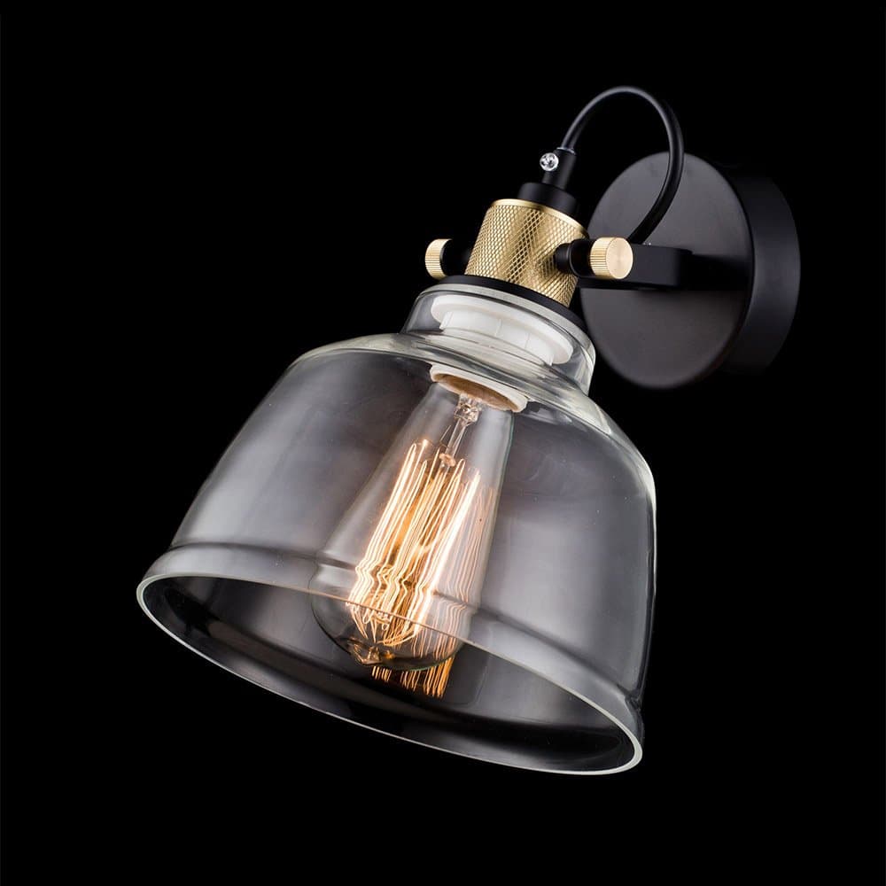 Applique Vintage Irving Metallo Nero 1 Luce Vetro Diffusore Vetro Trasparente in Applique LuceArt - Montecorvino Pugliano, commercioVirtuoso.it