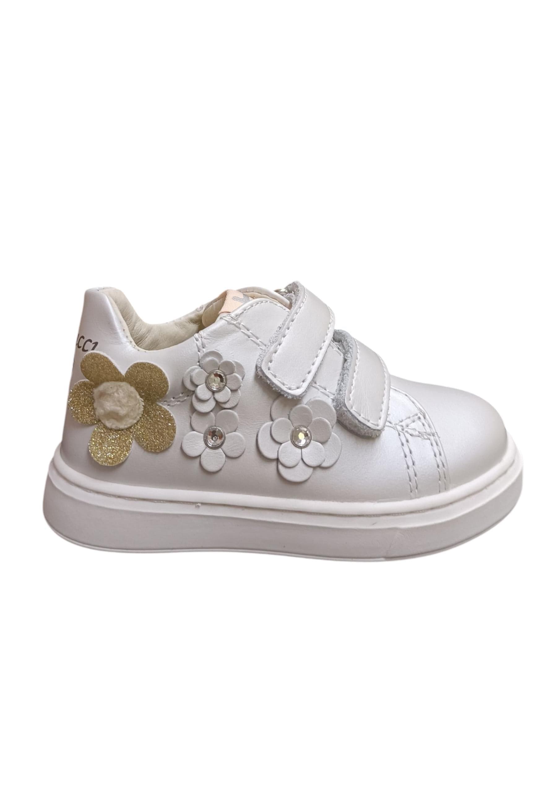 Sneakers primi passi bambina Balducci Cita bianco oro pelle - Eleganza luminosa con velcro - 6