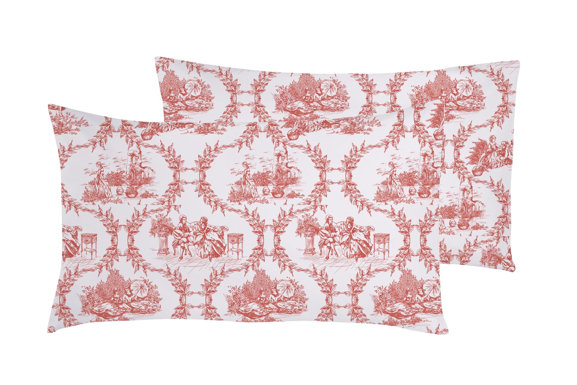 Set 2 federe coppia di federe stampa digitale 100% cotone, Made in Italy TOILE DE JOUY MALDIVE