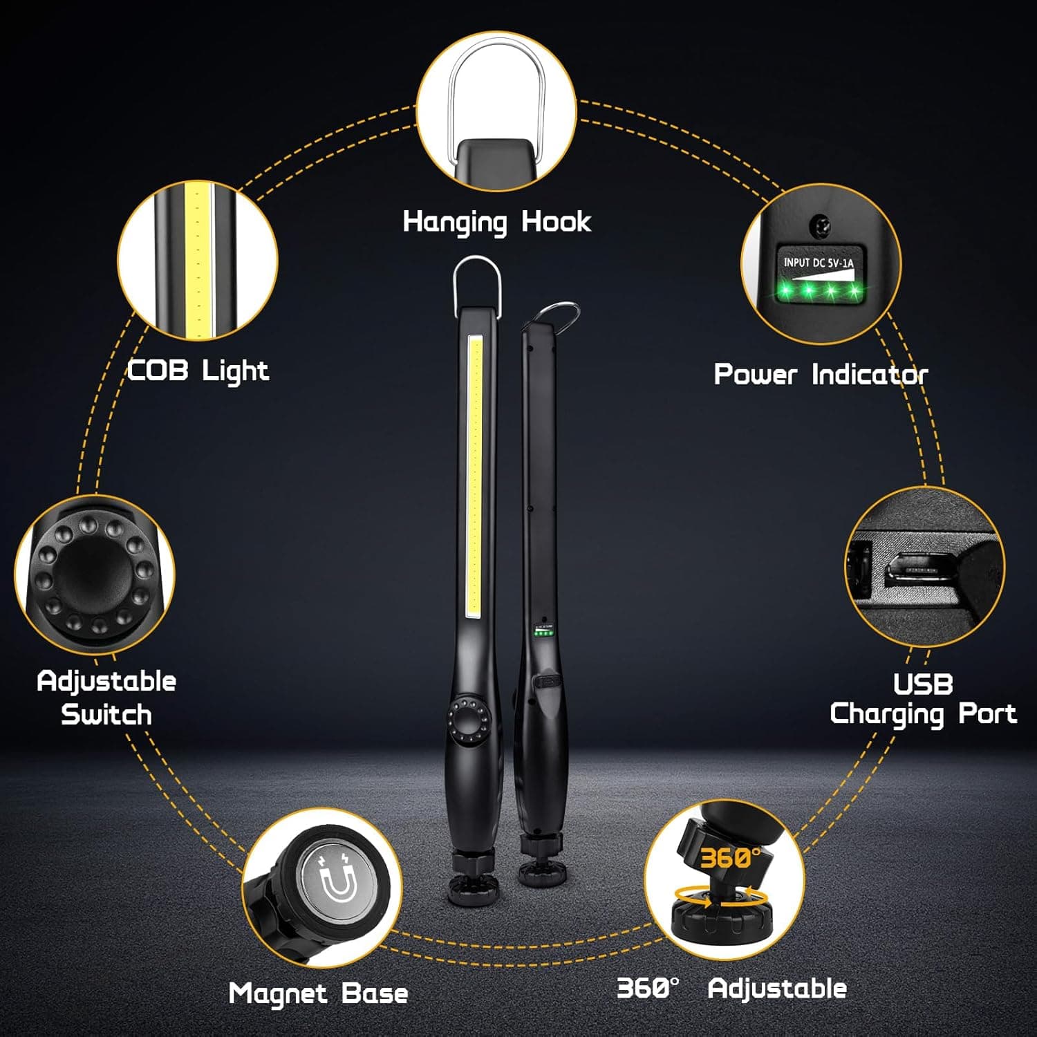 Torcia Led Officina Ricaricabile Professionale Lampada Pieghevole Dimmerabile Magnetica Portatile in Lampade di ispezione Solgeny - Besate, commercioVirtuoso.it