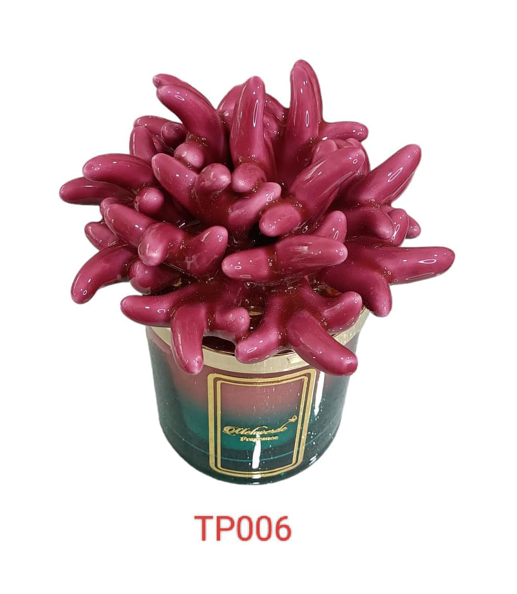 Candela artigianale Melaverde Tropicana in porcellana bicolore fucsia anemone, con scatola inclusa