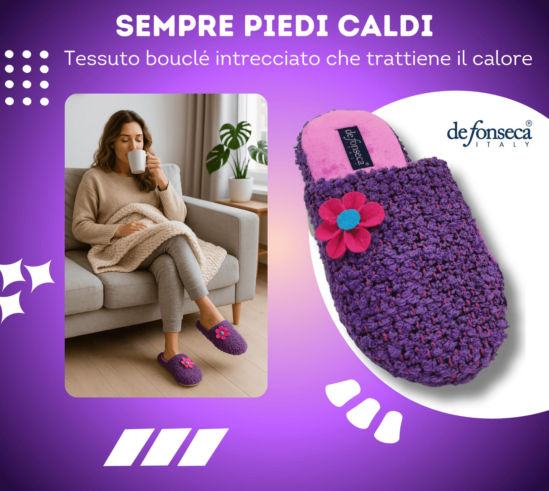 de fonseca Ciabatte Bouclé Suola in Gomma Antiscivolo, Pantofole Donna Estate Inverno in Cotone Traspirante in Ciabatte moda Primo Calzature - Venezia, commercioVirtuoso.it