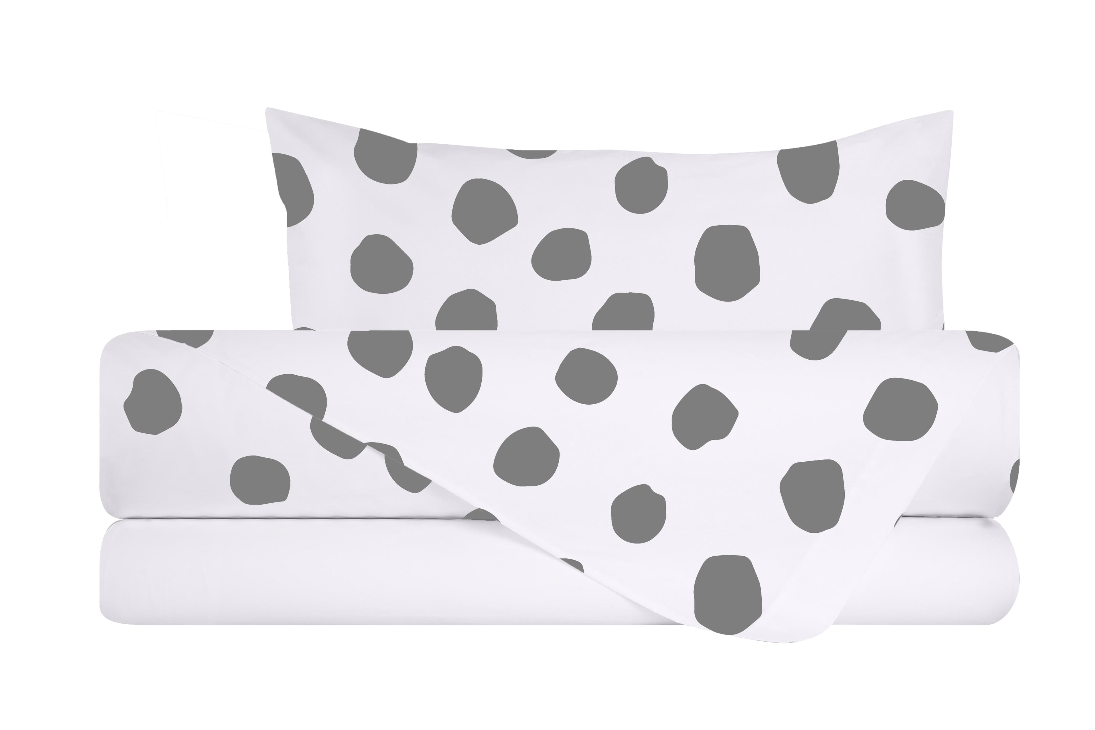 Completo letto lenzuola federe bifaccia double face stampa digitale in cotone made in italy DOT MAXI GRIGIO/BIANCO in Set di lenzuola e federe Vanita di raso - Sesto San Giovanni, commercioVirtuoso.it