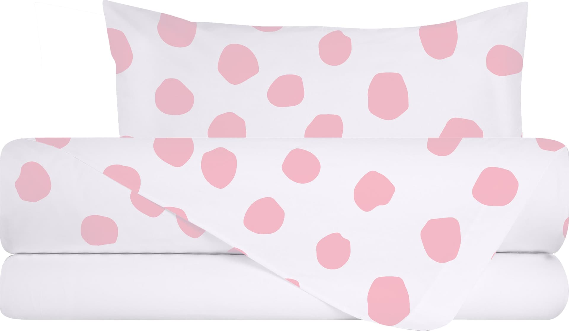 Completo letto lenzuola federe bifaccia double face stampa digitale in cotone made in italy DOT MAXI ROSA/BIANCO in Set di lenzuola e federe Vanita di raso - Sesto San Giovanni, commercioVirtuoso.it