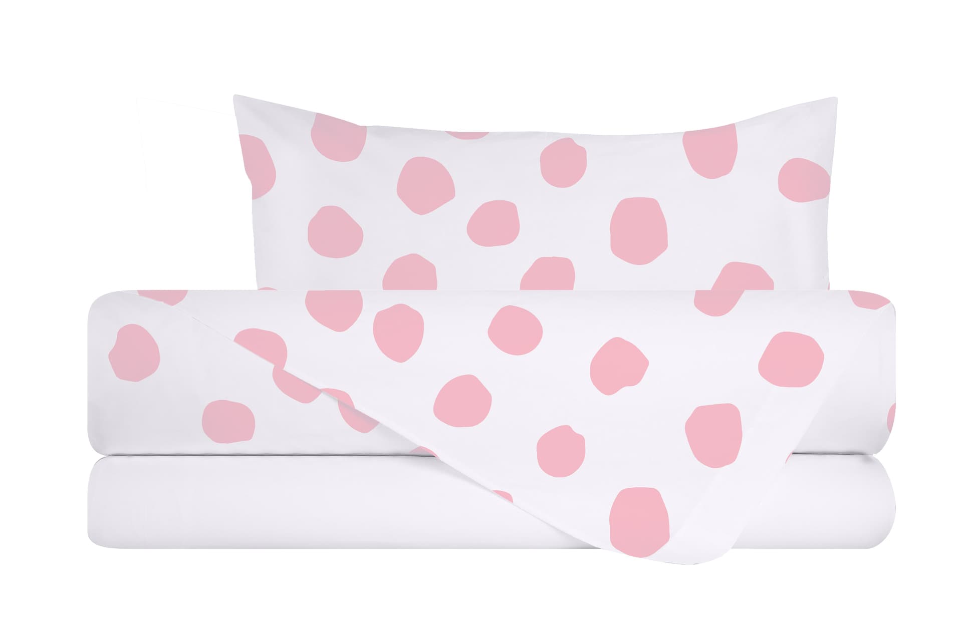 Completo letto lenzuola federe bifaccia double face stampa digitale in cotone made in italy DOT MAXI ROSA/BIANCO in Set di lenzuola e federe Vanita di raso - Sesto San Giovanni, commercioVirtuoso.it
