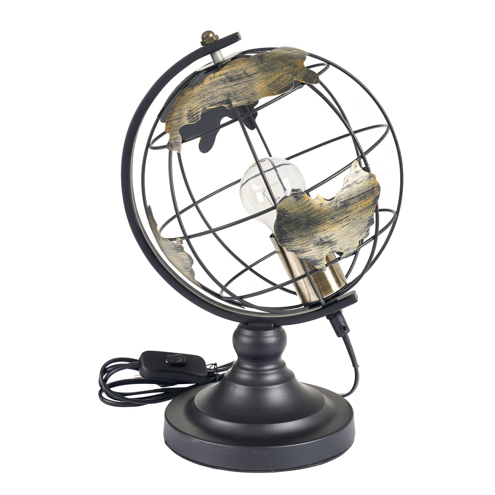 Mappamondo portalampada con piedistallo in metallo decorazione moderna h 35 cm