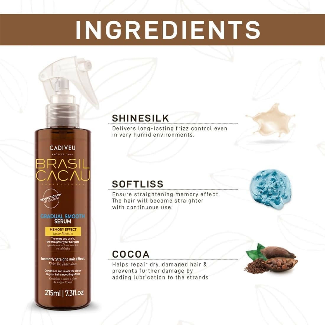 Spray Lisciante Per Capelli Brasil Cacau Gradual Smooth Serum 215 ml Lisciante in Lacche e spray per capelli Ricci Perfetti - Partinico, commercioVirtuoso.it