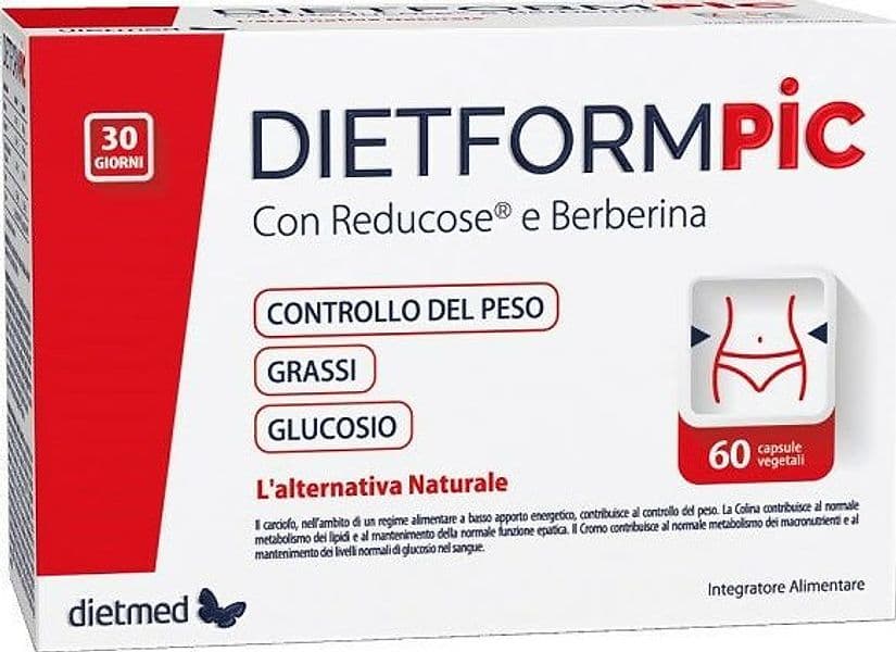 Dietformpic 60cps (30 giorni di trattamento). Con Reducose e Berberina per il controllo del peso, dei grassi e del glucosio.