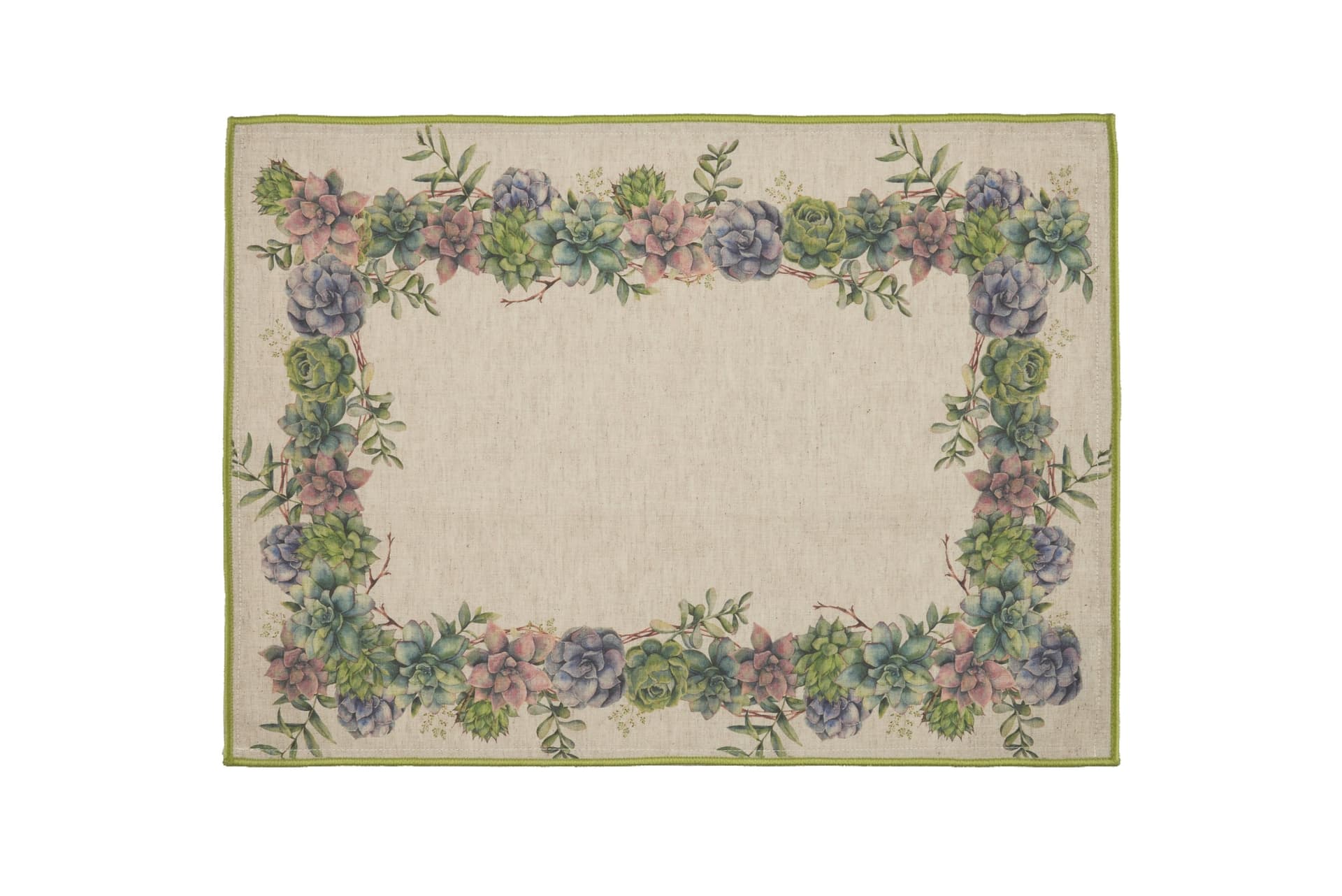 Set di 2 tovagliette americane e 2 tovaglioli colazione coppia tovagliette e tovaglioli in misto lino stampa floreale fiori morbide resistenti eleganti made in italy SUCCULENTE con Cordoncino Verde in Tovagliette Vanita di raso - Sesto San Giovanni, commercioVirtuoso.it