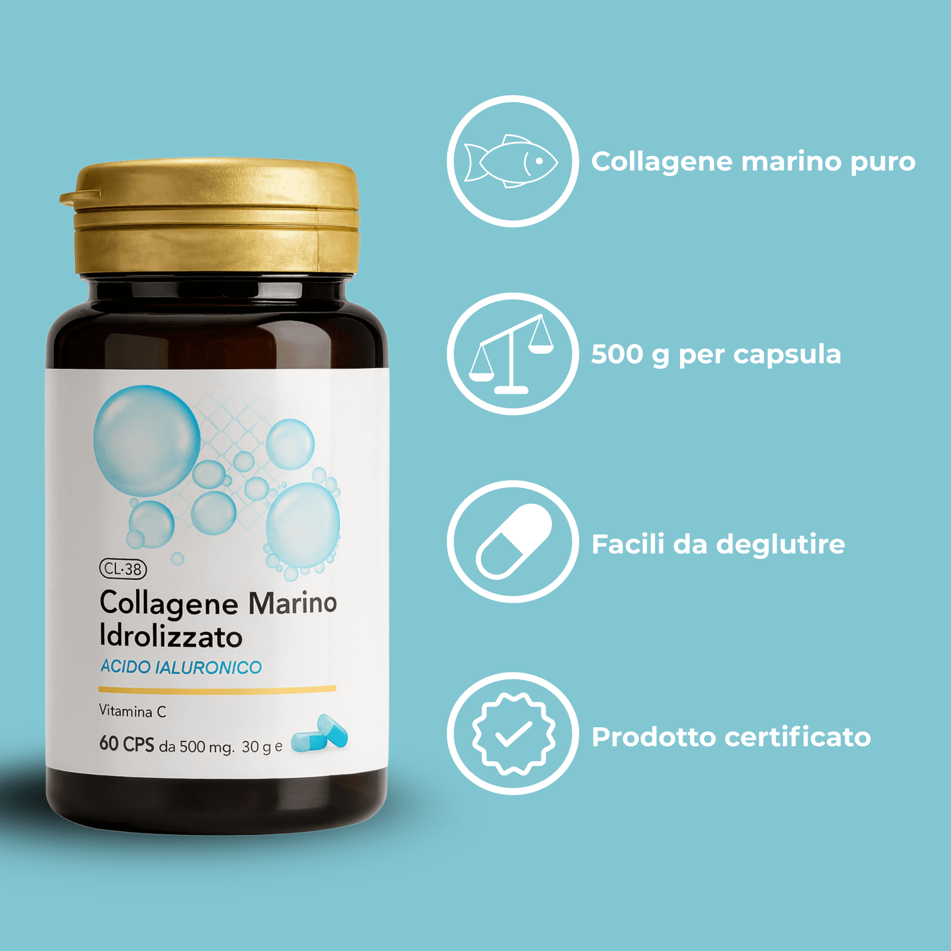 Collagene Marino Idrolizzato con Acido Ialuronico e Vitamina C – Supporto per Pelle Luminosa, Articolazioni e Ossa | Alta Biodisponibilità | CL-38 AlohaLabs 60 Compresse 500MG in Multivitamine e minerali BasketGuru Italia - Palermo, commercioVirtuoso.it