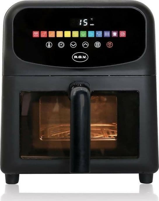 Rgv friggitrice ad aria fry type 6 air window, 6 litri, 12 programmi, antiaderente, senza olio, per arrostire, cuocere, riscaldare, formato famiglia, 1700 w, nero, cucina salutare