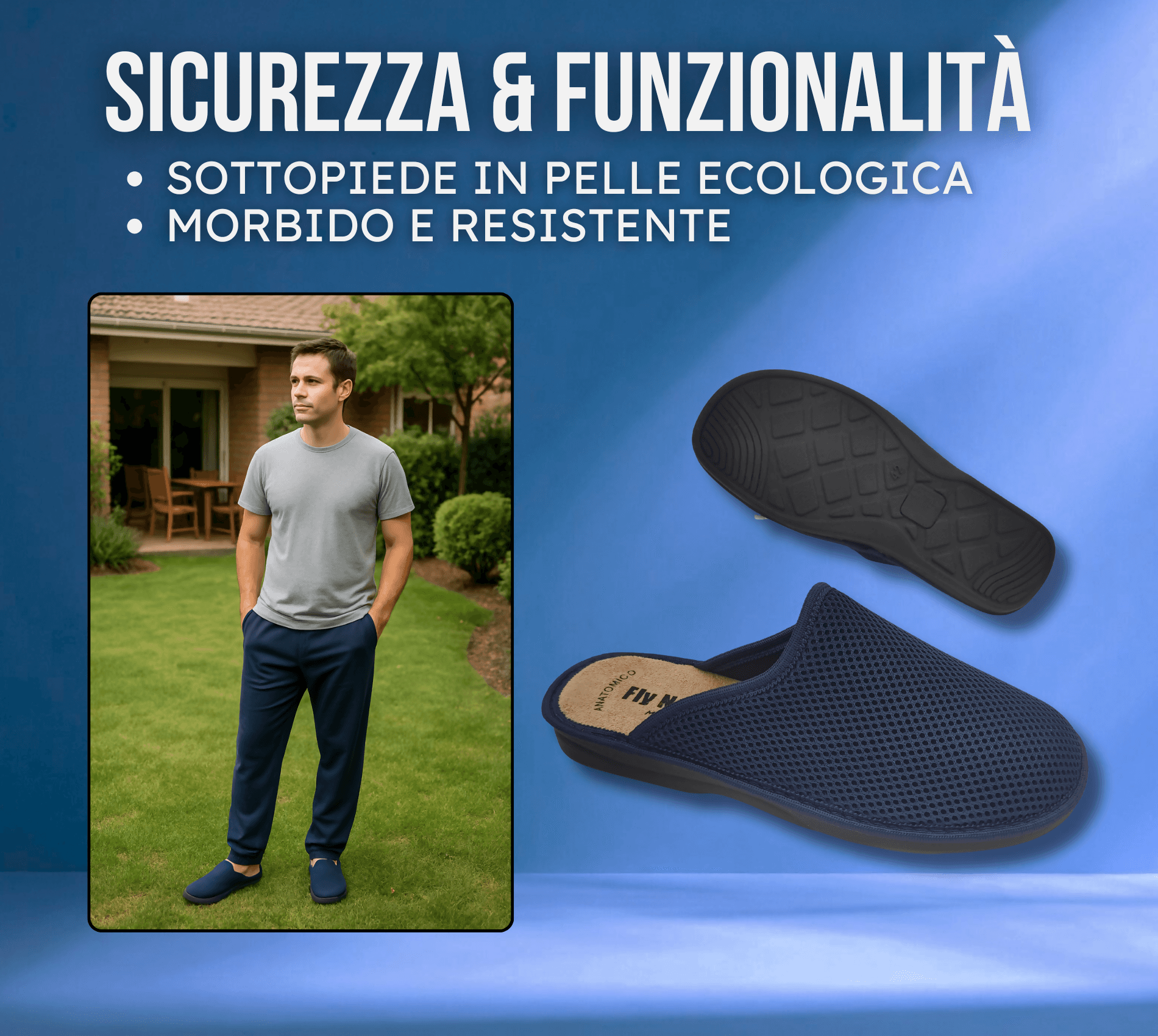 Fly Nature Ciabatte Uomo Chiuse in Pelle, Pantofole Blu Ortopediche, Pantofole Estive/Invernali per Casa, Esterno, Giardino in Pantofole Primo Calzature - Venezia, commercioVirtuoso.it