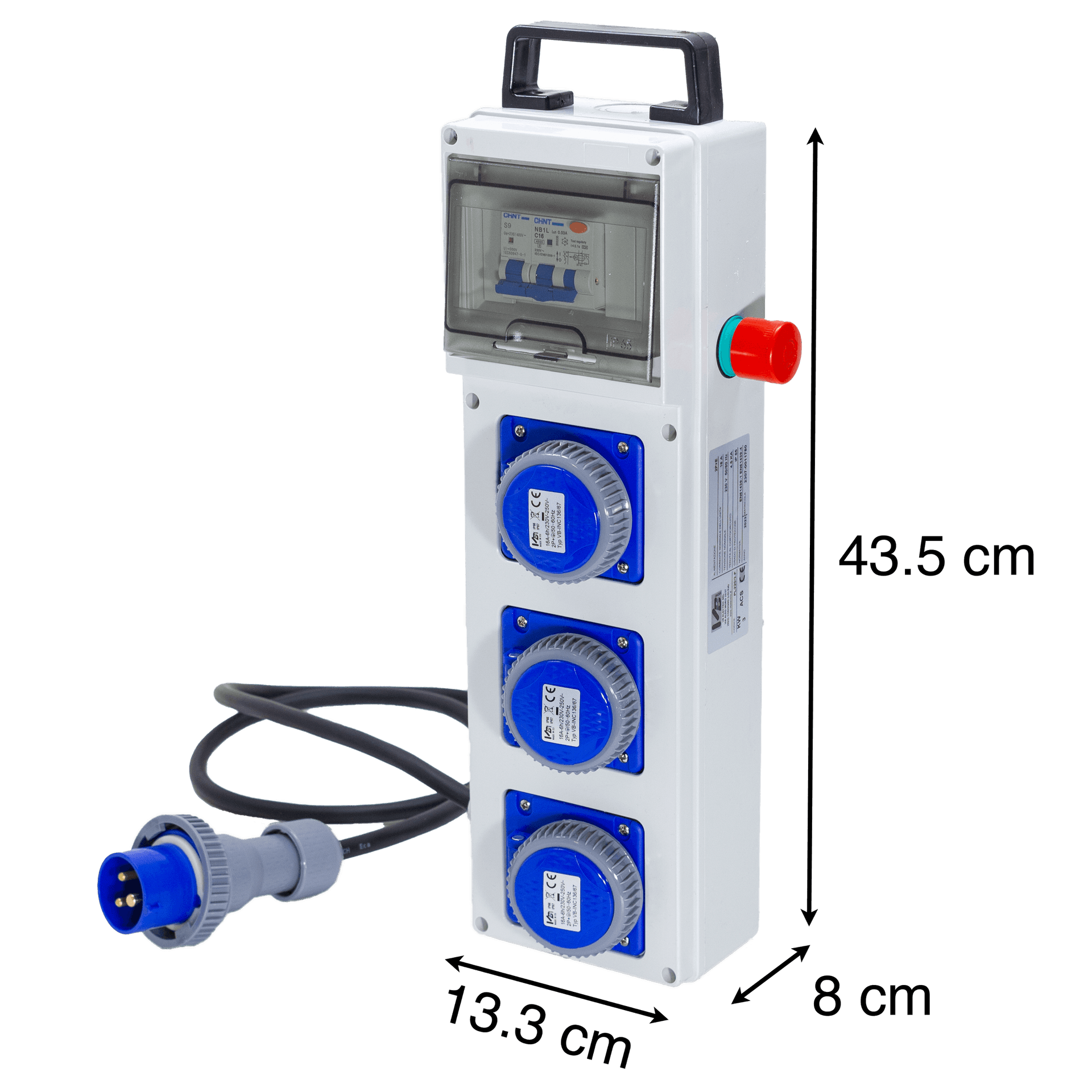 QUADRO TERMOP. 3 PRESE 2P+T 16A 230V IP67 + PULSANTE D'EMERGENZA - ElettroWatt.eu