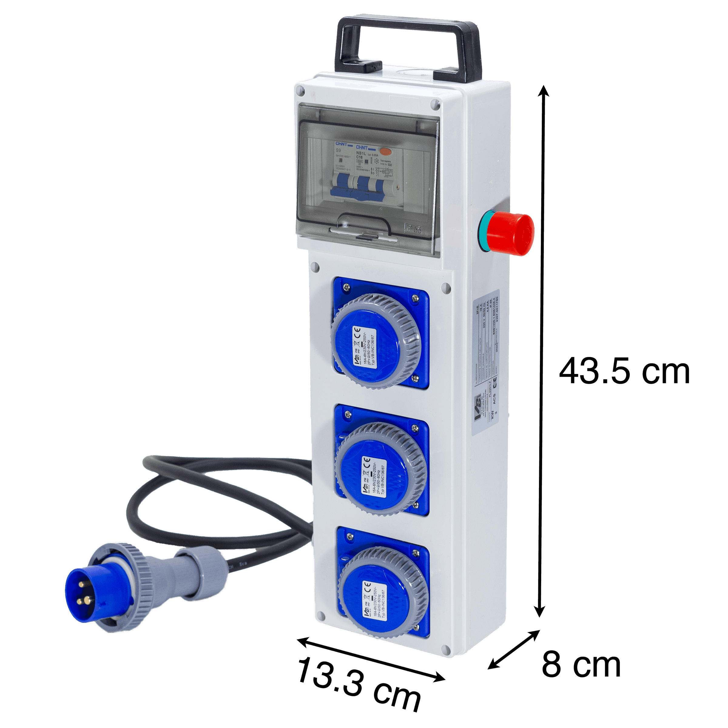 QUADRO TERMOP. 3 PRESE 2P+T 16A 230V IP67 + PULSANTE D'EMERGENZA - ElettroWatt.eu