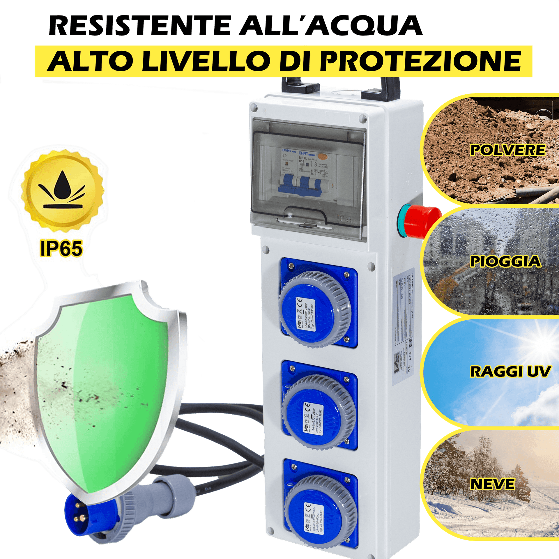 QUADRO TERMOP. 3 PRESE 2P+T 16A 230V IP67 + PULSANTE D'EMERGENZA - ElettroWatt.eu