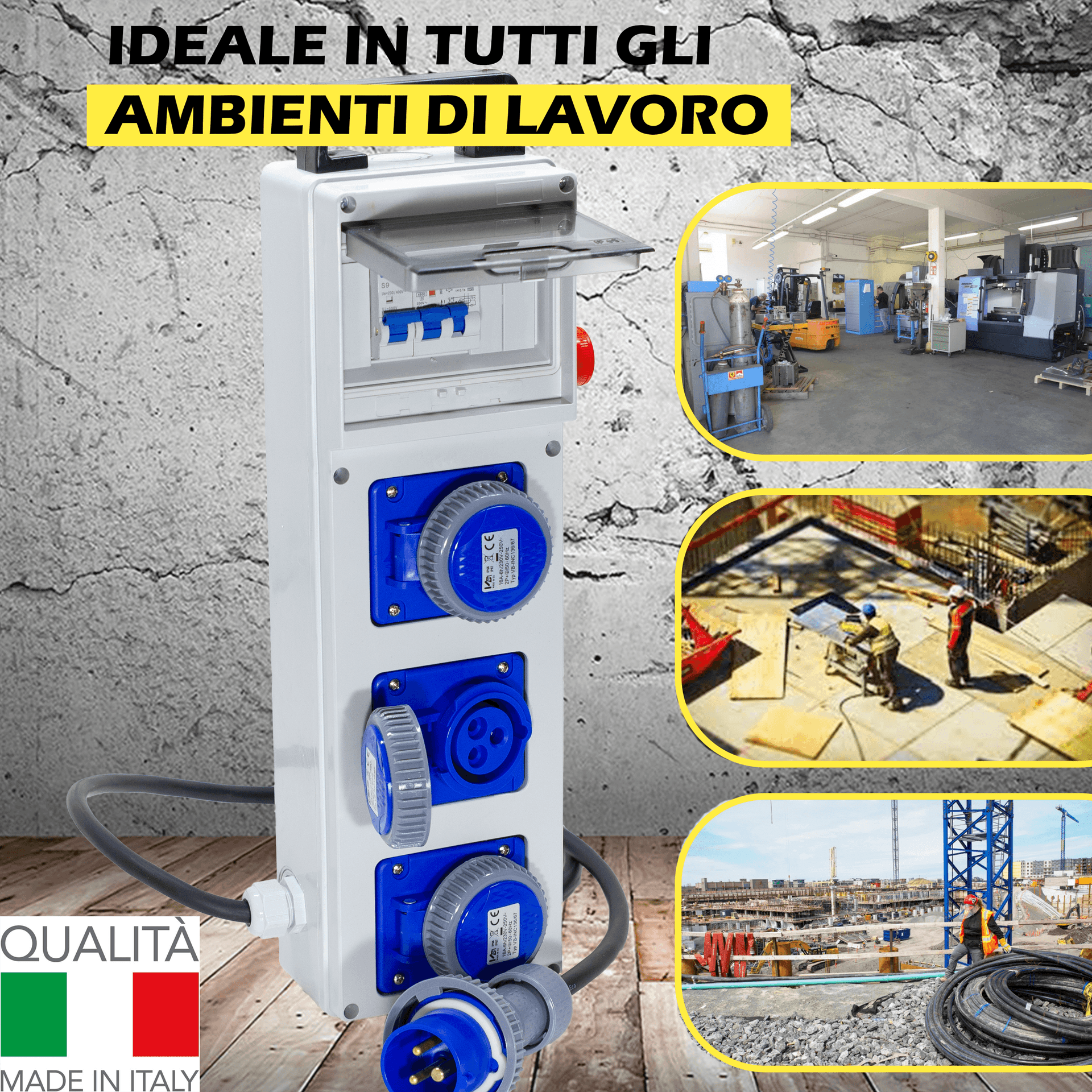 QUADRO TERMOP. 3 PRESE 2P+T 16A 230V IP67 + PULSANTE D'EMERGENZA - ElettroWatt.eu