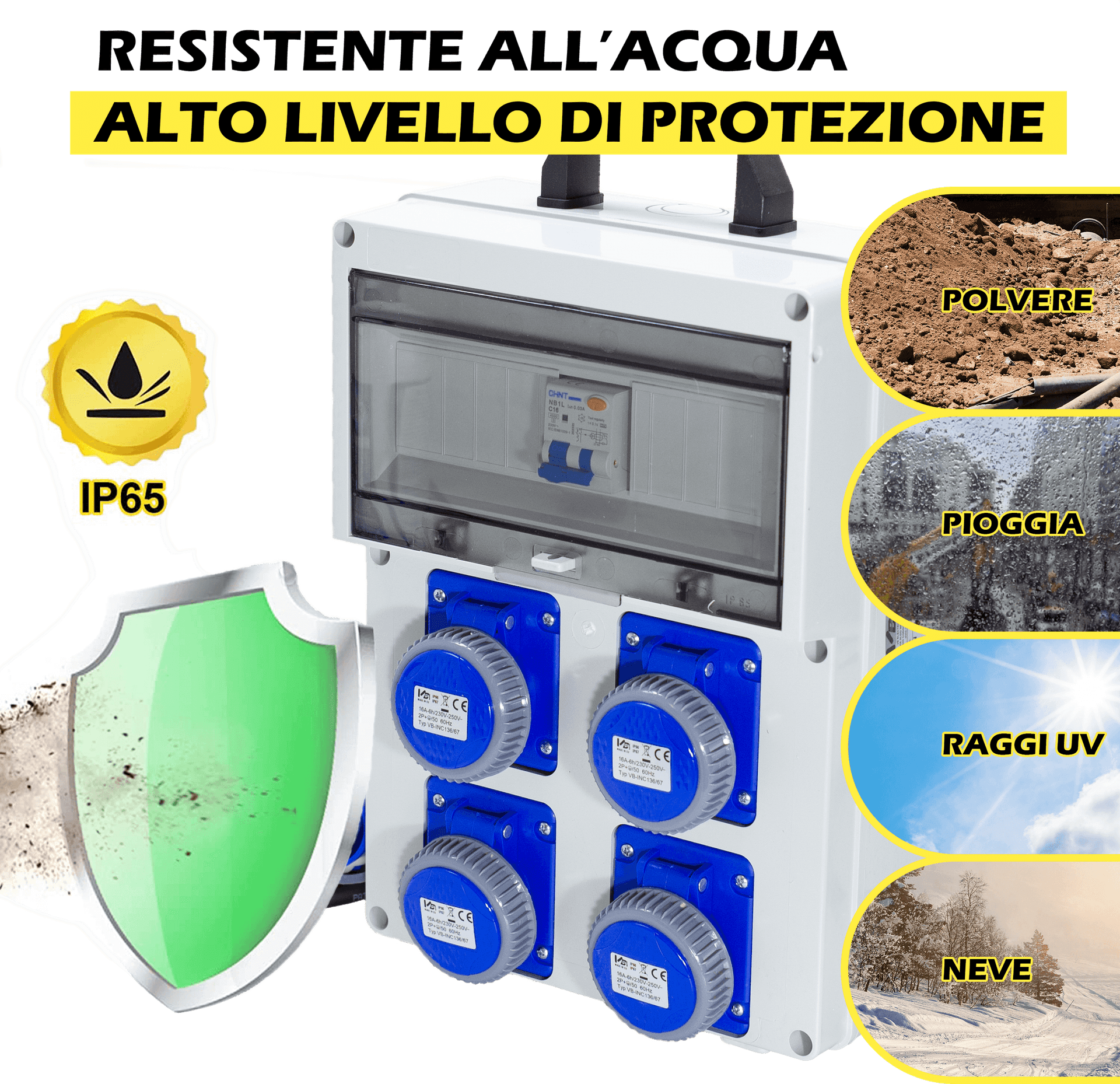 QUADRO ELETTRICO DA CANTIERE ASC 220V MONOFASE CON 4 PRESE IP67 DA 16A - ElettroWatt.eu