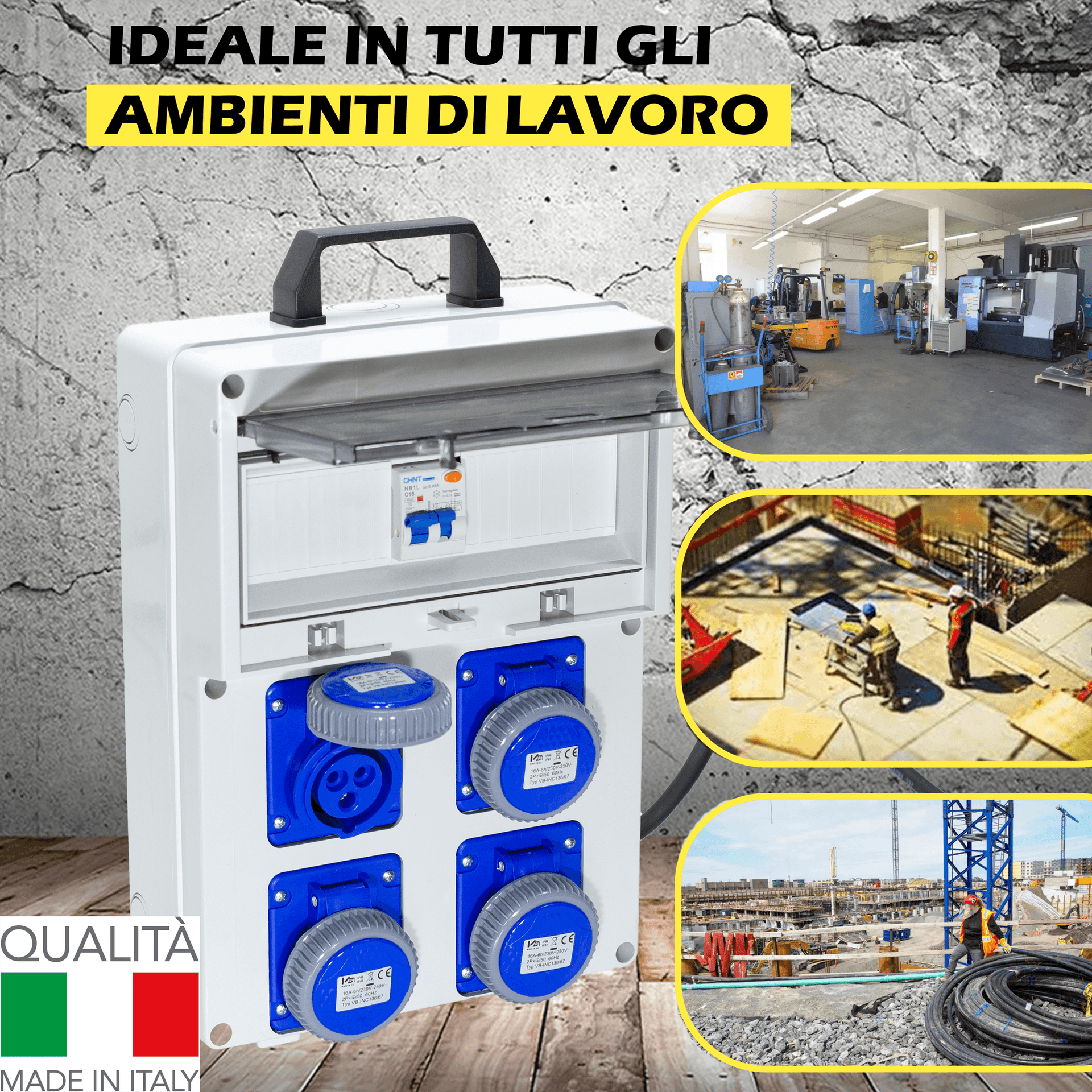 QUADRO ELETTRICO DA CANTIERE ASC 220V MONOFASE CON 4 PRESE IP67 DA 16A - ElettroWatt.eu
