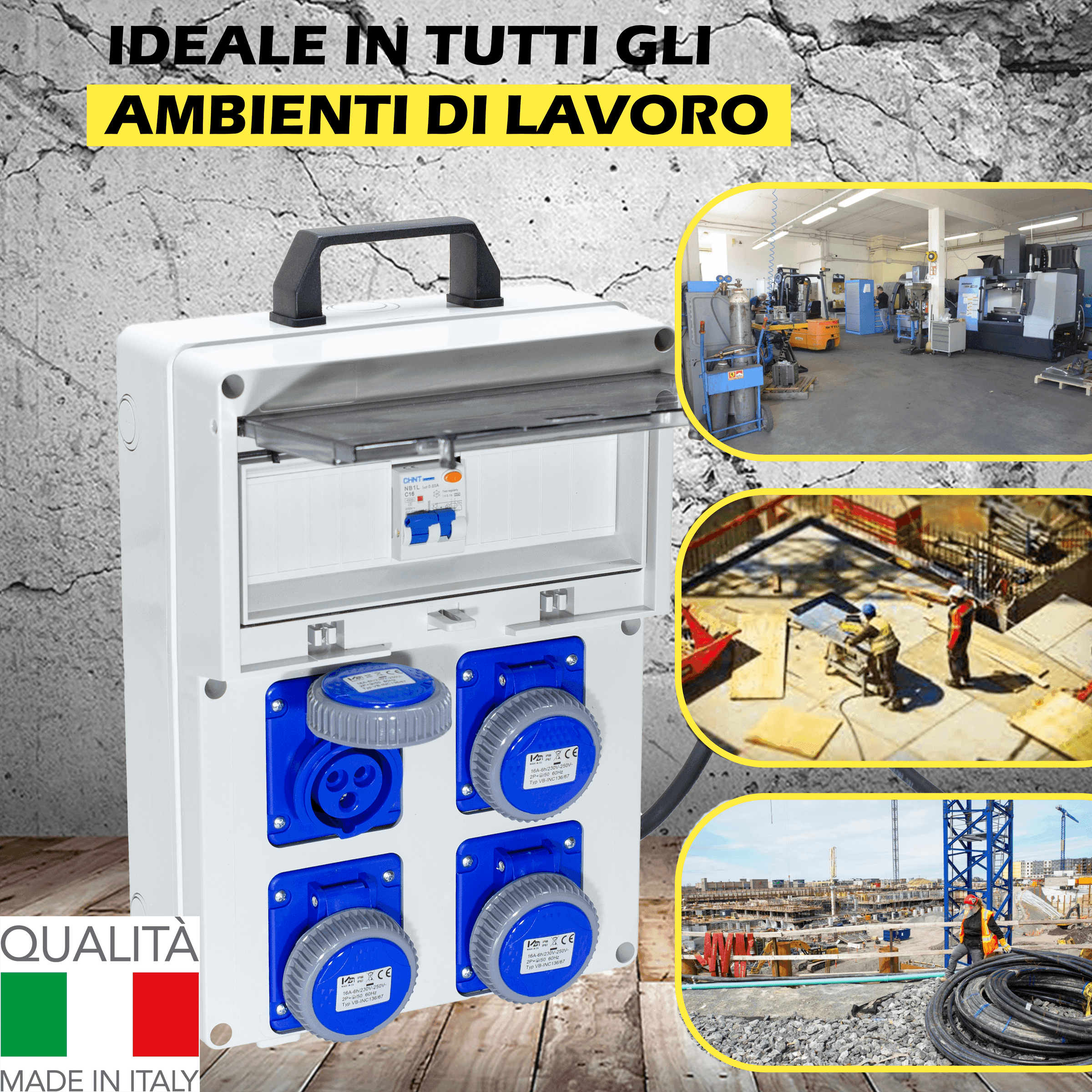 QUADRO ELETTRICO DA CANTIERE ASC 220V MONOFASE CON 4 PRESE IP67 DA 16A - ElettroWatt.eu