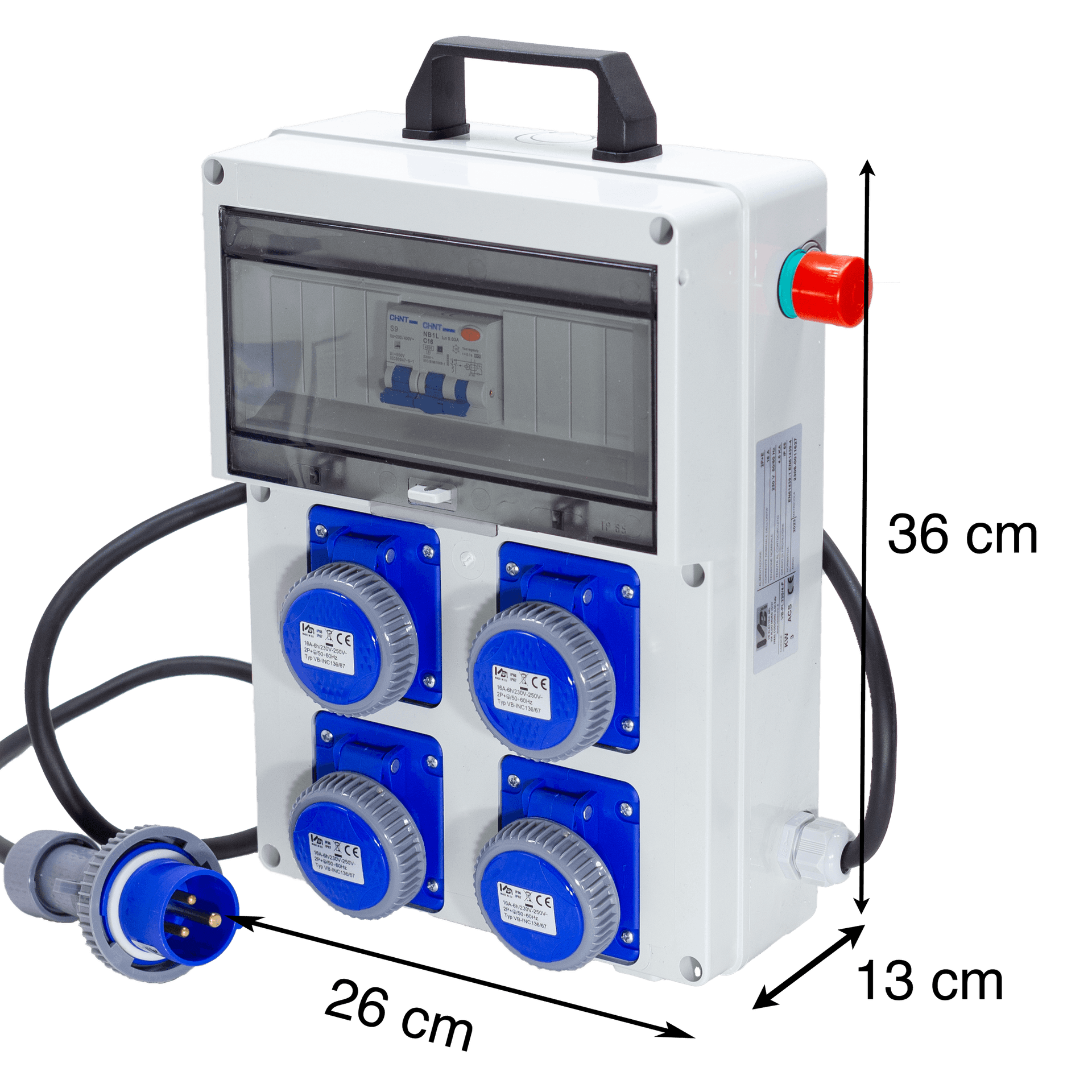 QUADRO TERMOP. 4 PRESE- 2P+T 16A 230V IP67 + PULSANTE D'EMERGENZA - ElettroWatt.eu