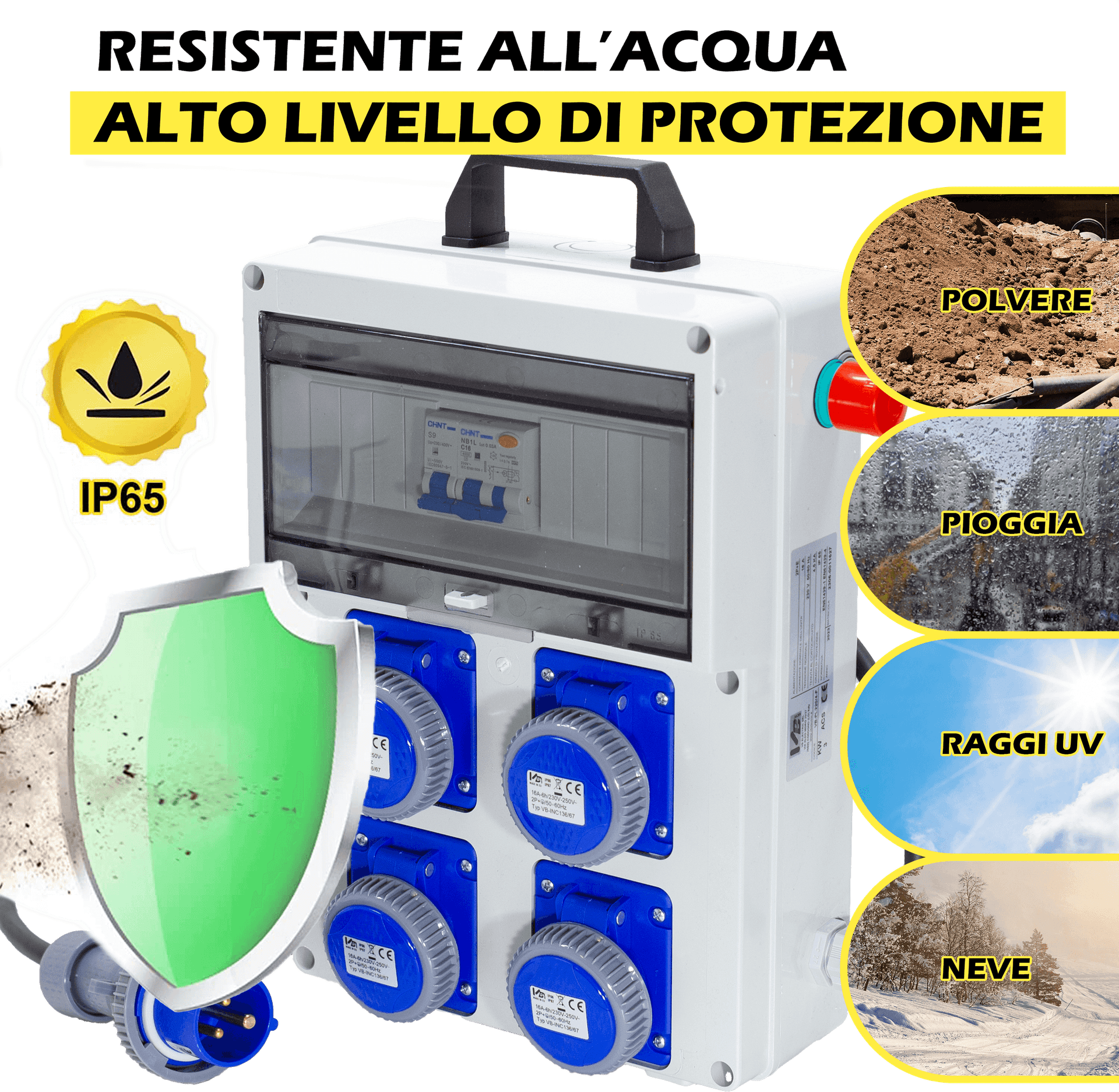 QUADRO TERMOP. 4 PRESE- 2P+T 16A 230V IP67 + PULSANTE D'EMERGENZA - ElettroWatt.eu