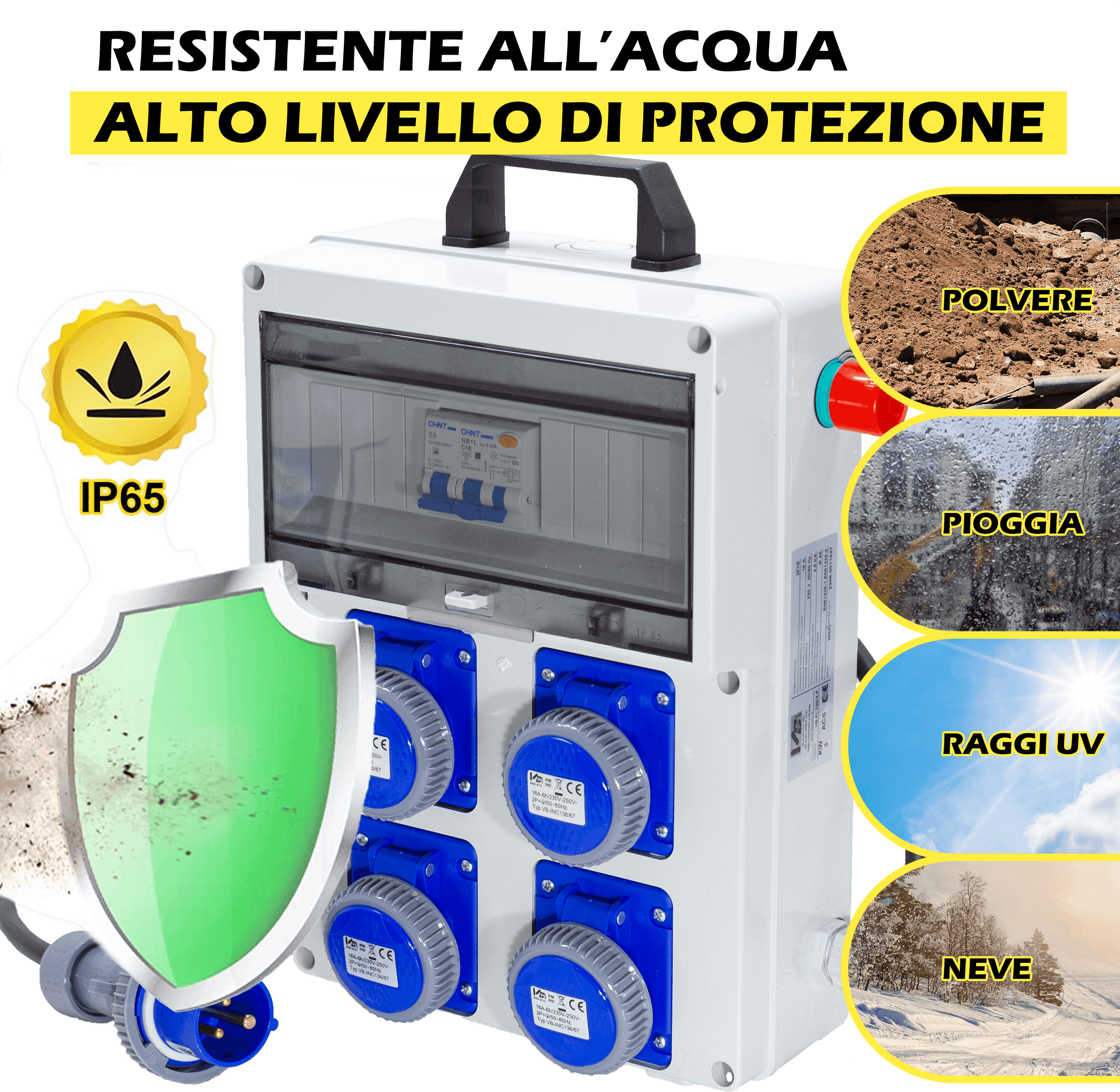 QUADRO TERMOP. 4 PRESE- 2P+T 16A 230V IP67 + PULSANTE D'EMERGENZA - ElettroWatt.eu