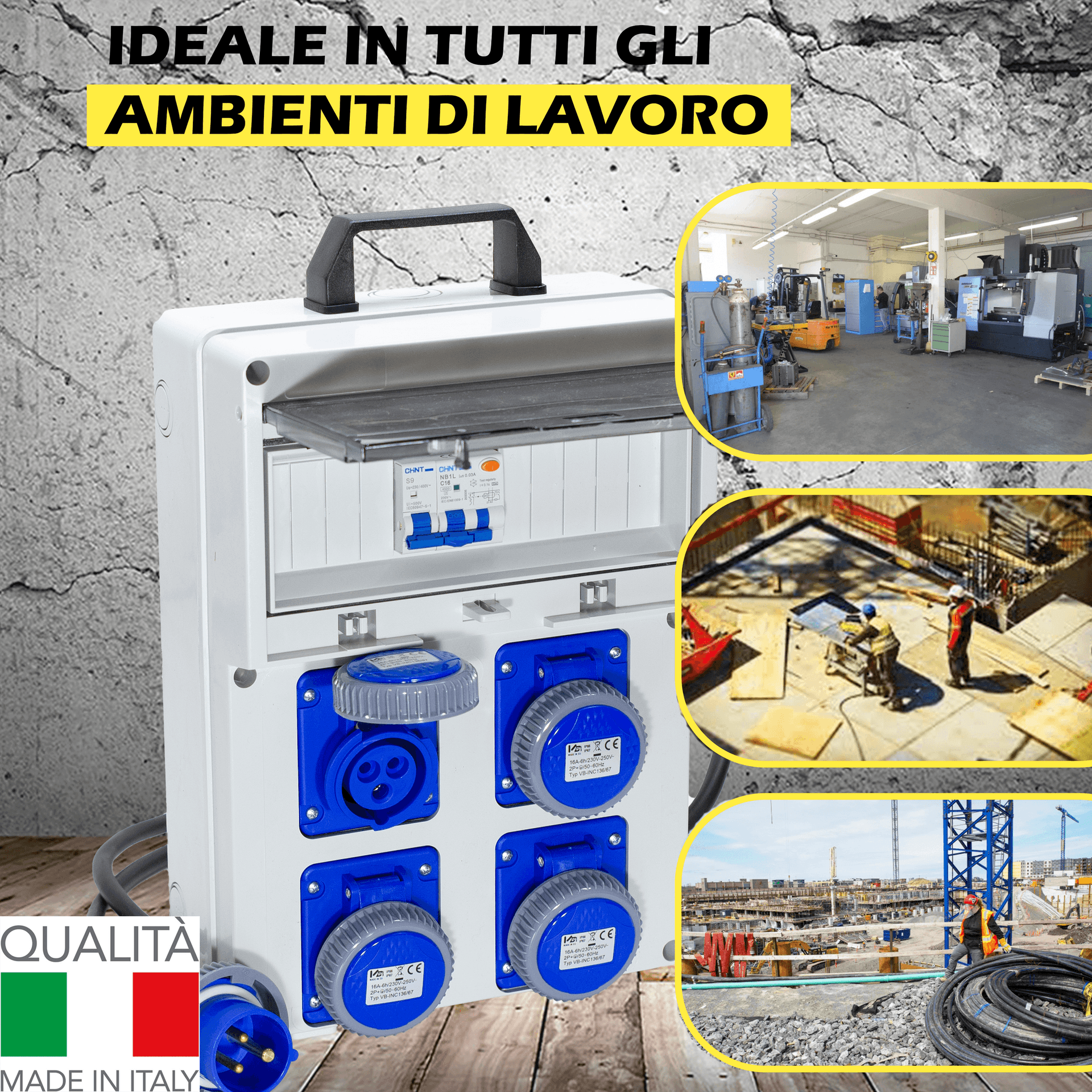 QUADRO TERMOP. 4 PRESE- 2P+T 16A 230V IP67 + PULSANTE D'EMERGENZA - ElettroWatt.eu