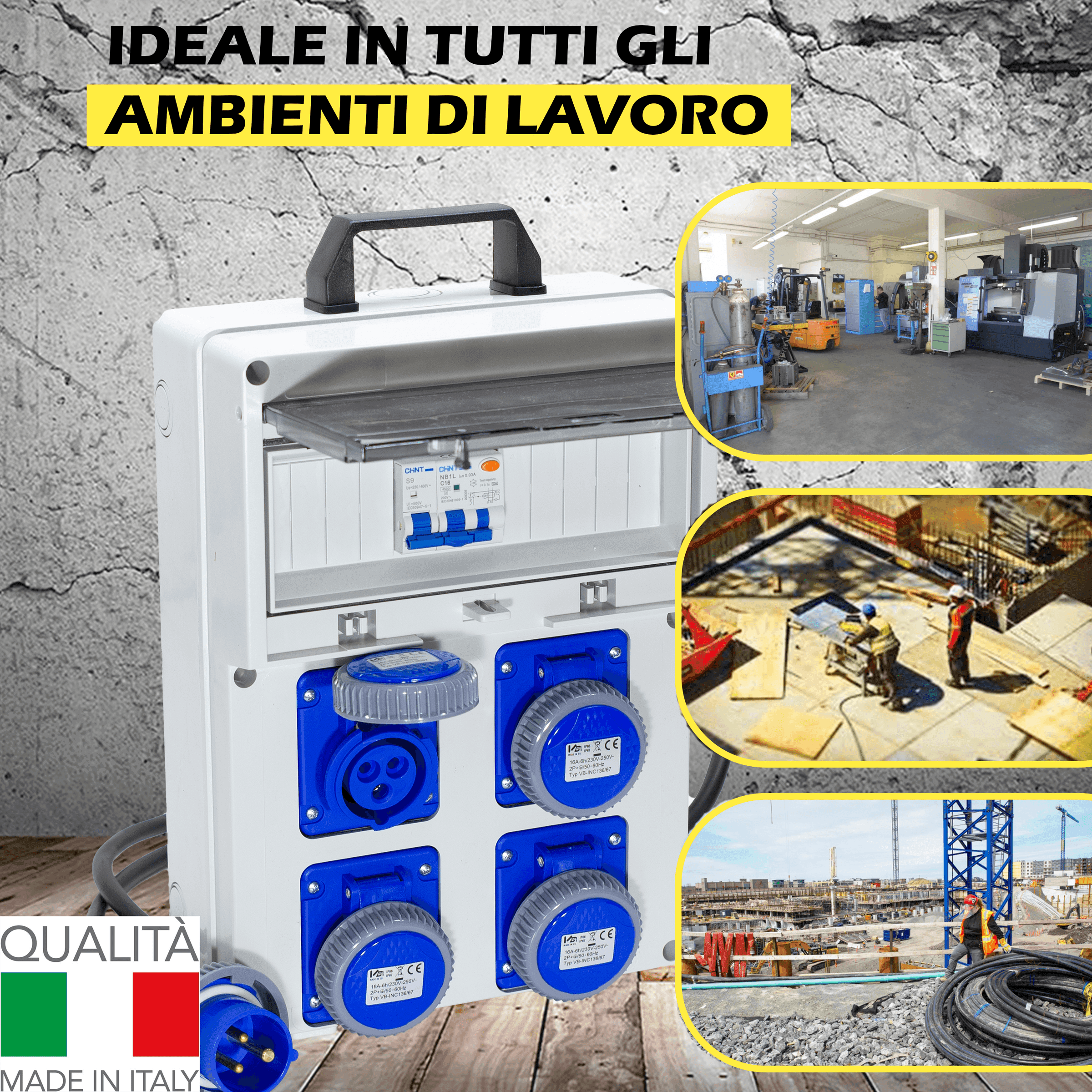 QUADRO TERMOP. 4 PRESE- 2P+T 16A 230V IP67 + PULSANTE D'EMERGENZA - ElettroWatt.eu