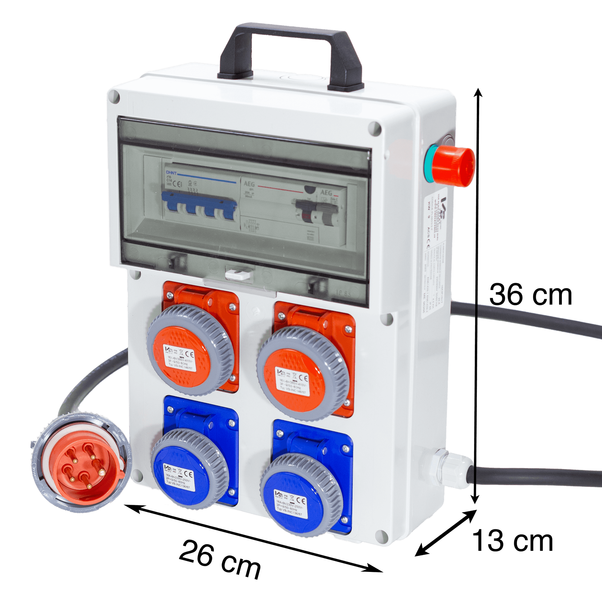 QUADRO ELETTRICO DA CANTIERE ASC 380V CON 2 PRESE 220V e 2 PRESE TRIFASE + FUNGO DI EMERGENZA - ElettroWatt.eu