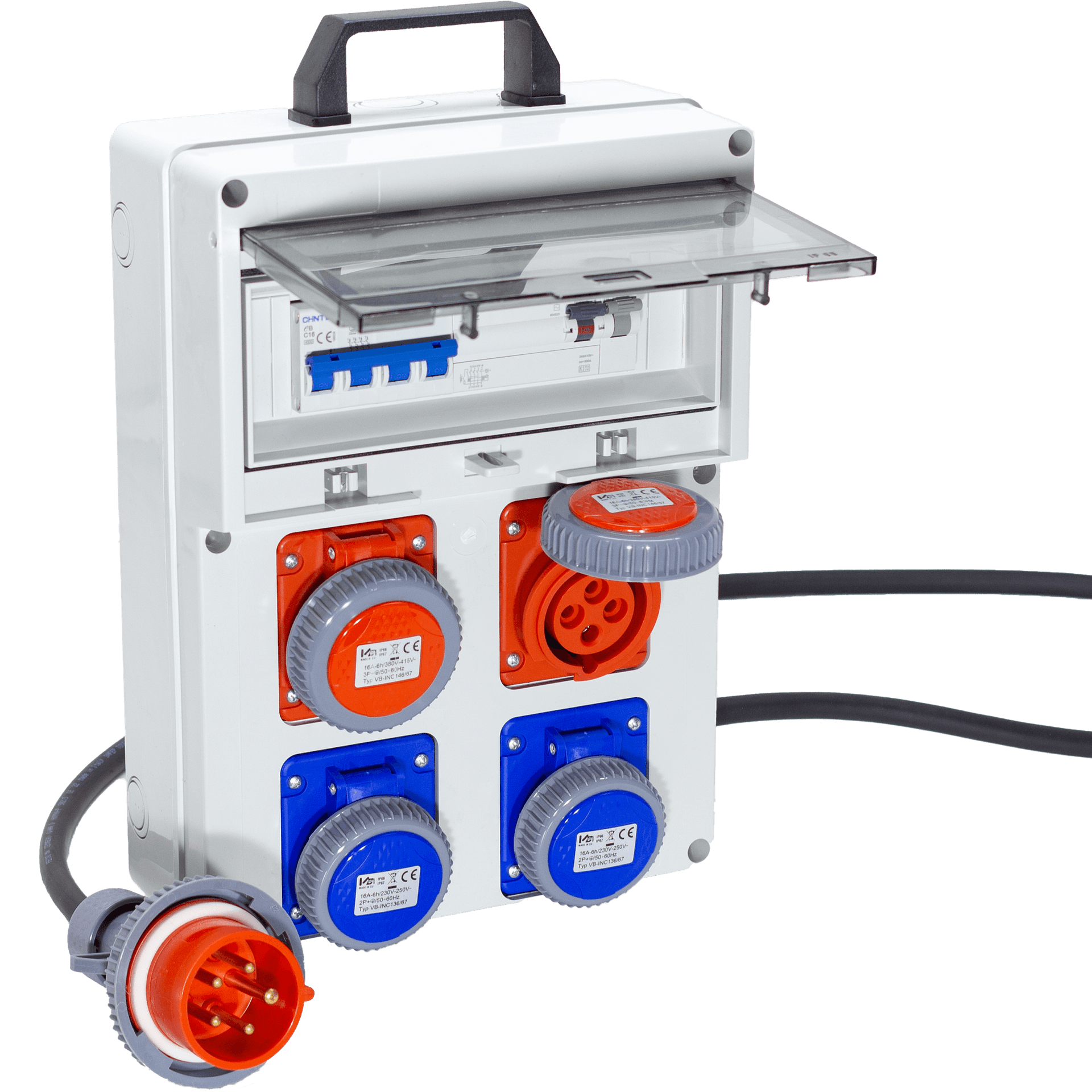 QUADRO ELETTRICO DA CANTIERE ASC 380V CON 2 PRESE 220V e 2 PRESE TRIFASE + FUNGO DI EMERGENZA - ElettroWatt.eu