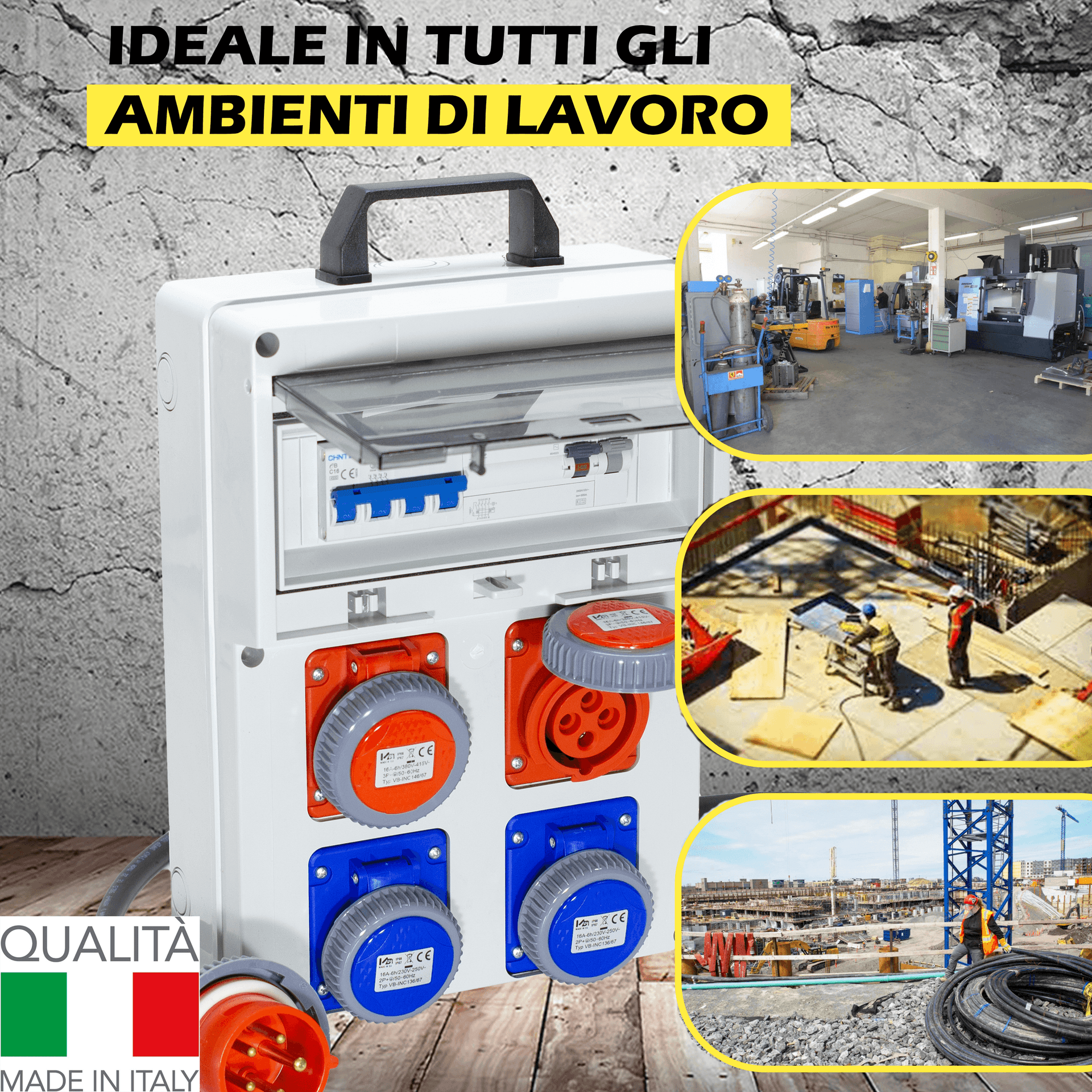 QUADRO ELETTRICO DA CANTIERE ASC 380V CON 2 PRESE 220V e 2 PRESE TRIFASE + FUNGO DI EMERGENZA - ElettroWatt.eu