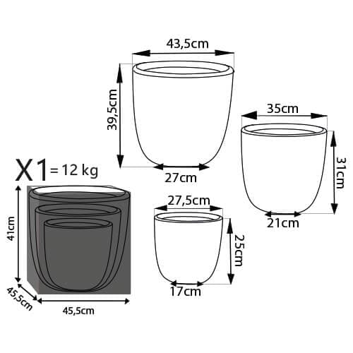 set di 3 vasi da giardino Grigio in Vasi Milani Home - Dueville, commercioVirtuoso.it